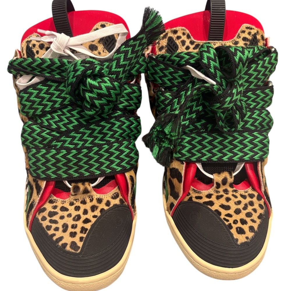 Lanvin Leopard Print Sneakers with Green Accents only worn once